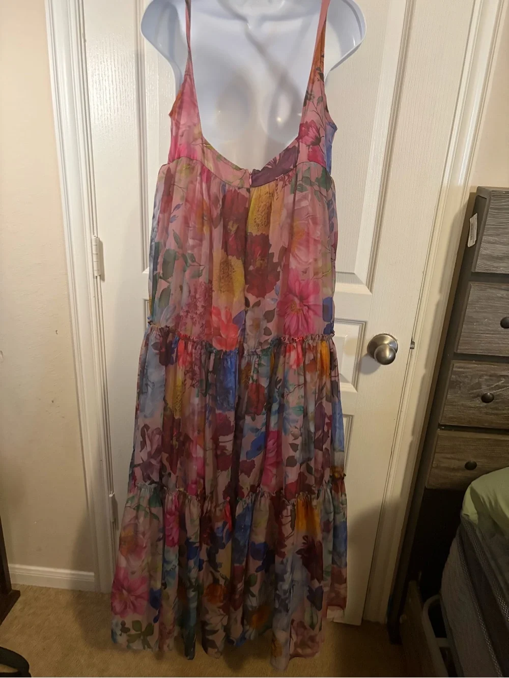 Francesca's Collections Pink Floral Tiered Maxi Dress